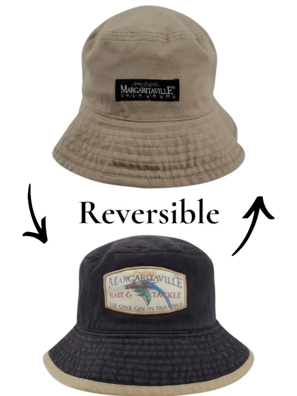 Jimmy Buffett Margaritaville Reversible Bucket Hat Bait & Tackle Tan Black OSFM